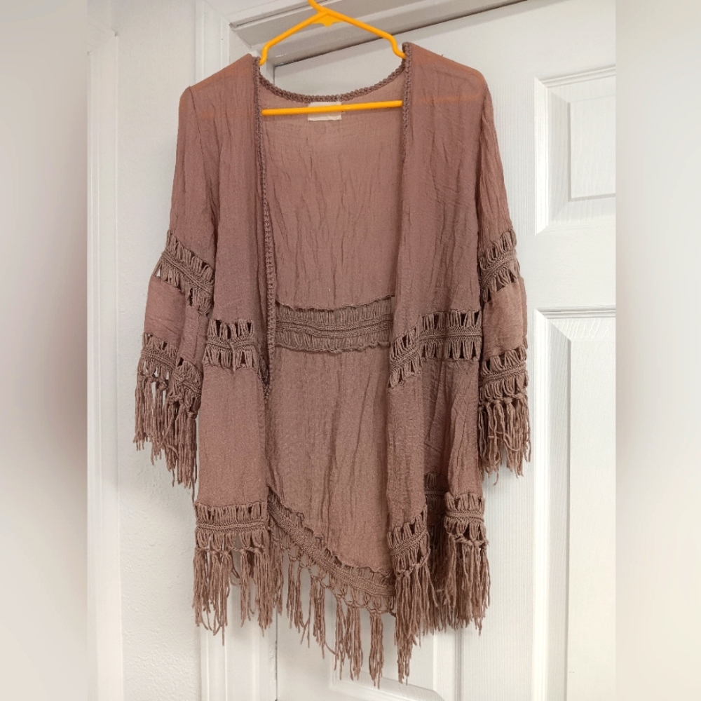 Dreamers cardigan, boho style, size Medium, mauve color